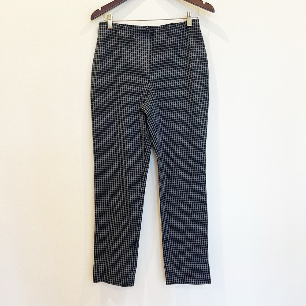 J Jill Ponte Slim Pants Womens Small Blue Gray Check Pull On Career Stretch NEW